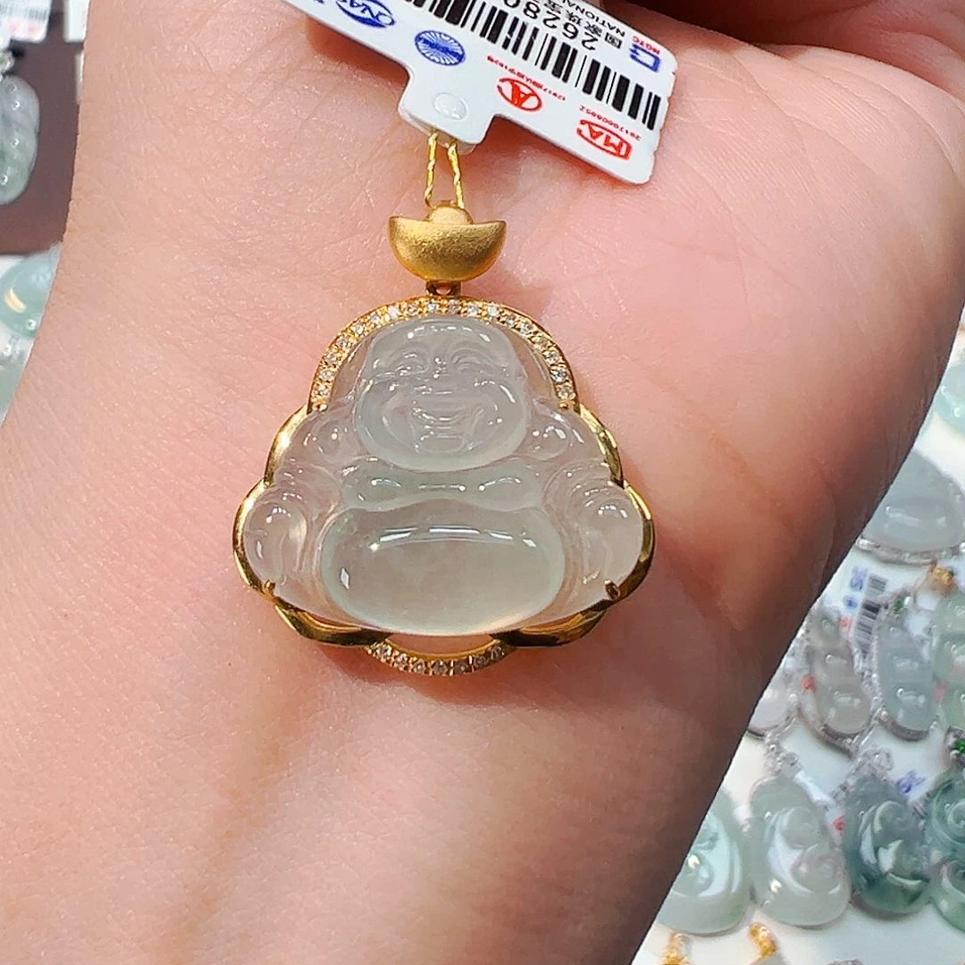 翡翠18K金镶嵌吊坠(不含链)佛公