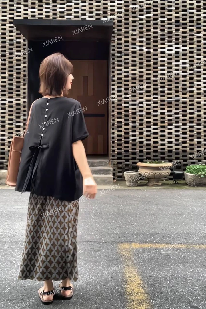 XIAREN【绑带贝壳扣天丝亚麻】清冷系禅意衣服女夏季出游服装上衣潮