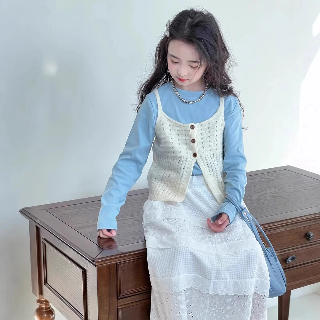 女童韩系穿搭套装春秋2025新款大童女孩春装时髦洋气吊带裙慵懒风