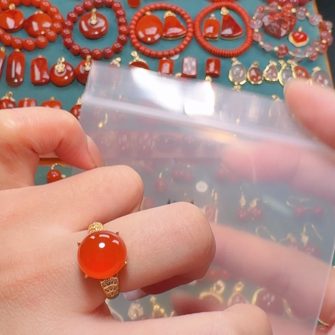 南红玛瑙银S925镶嵌戒指