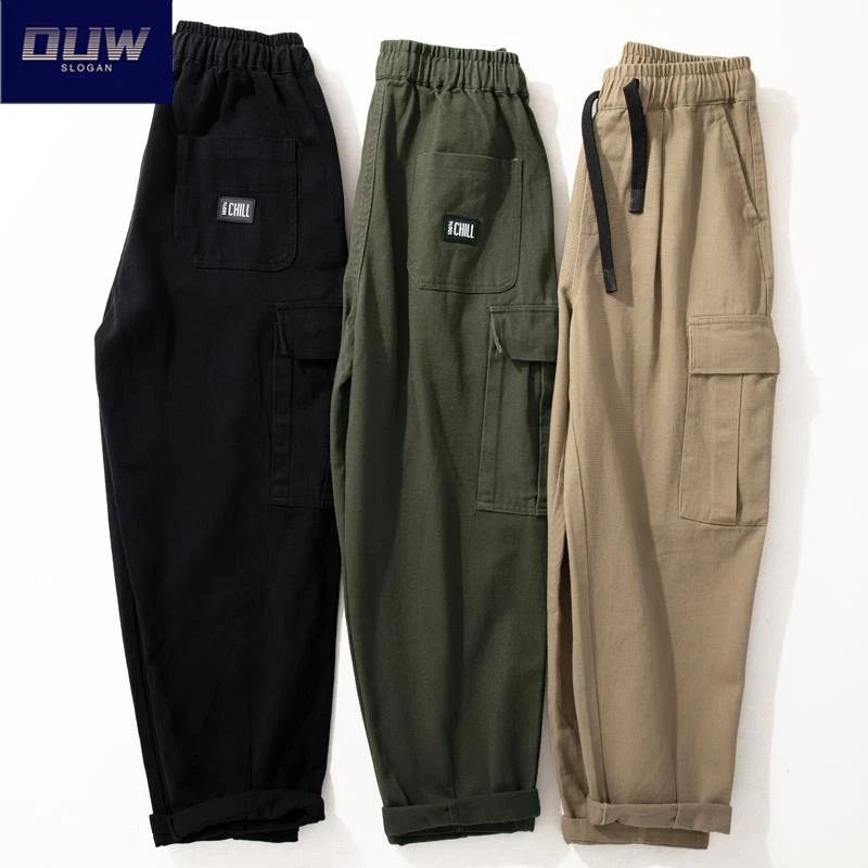 O.U.W工装裤直筒宽松男士初秋新款美式阔腿裤子重磅纯棉休闲长裤