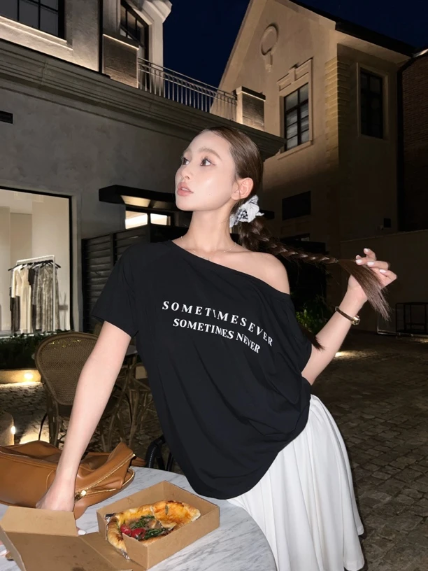 多种穿法！可斜肩可一字肩T恤 （618R61179#）11AN