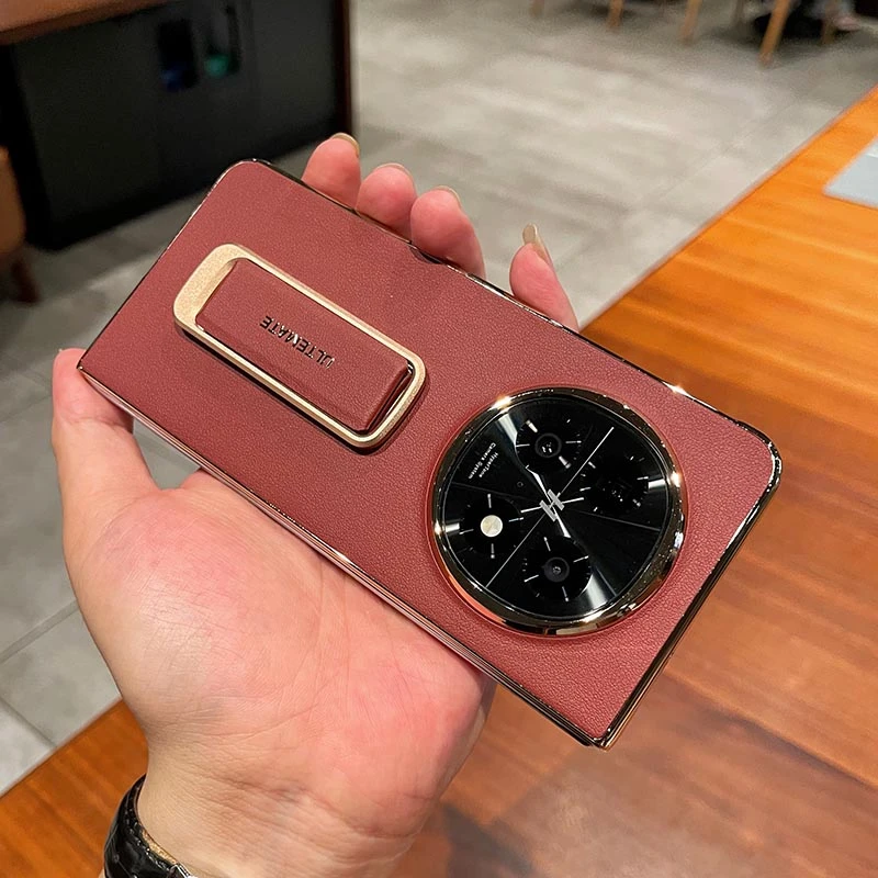 适用OPPO Find N5手机壳新款真皮电镀旋转支架腕带高档奢华保护壳