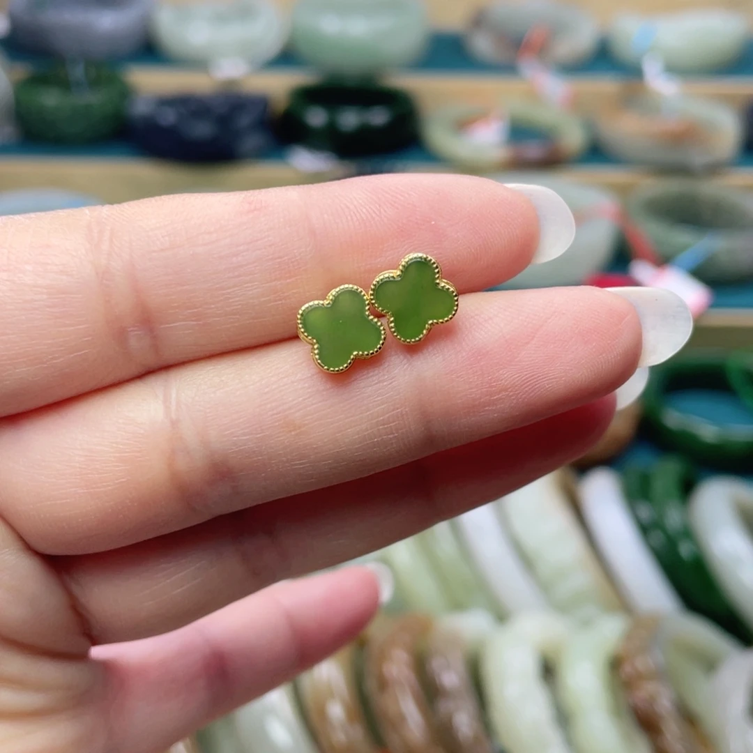 银S925镶嵌和田玉耳饰