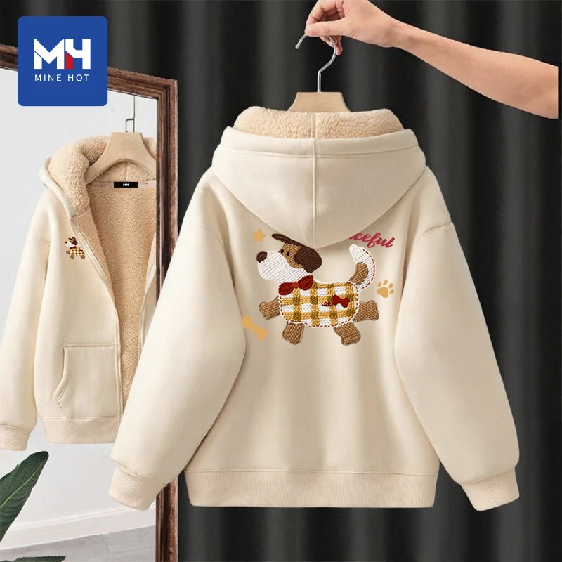 唐狮集团MH羊羔绒卫衣女2025新款冬季奶白运动开衫保暖加厚外套H