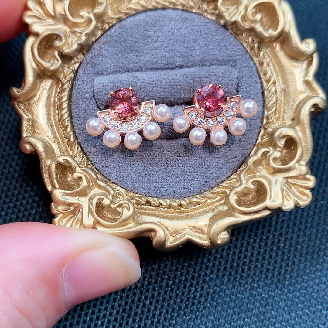 银S925镶嵌耳饰碧玺猫眼