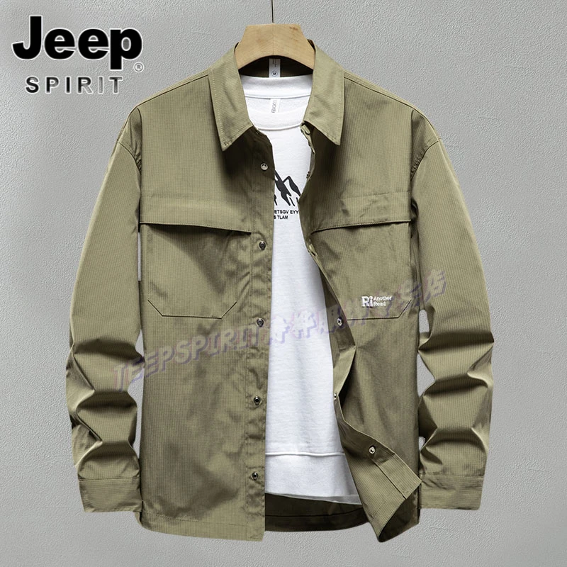 Jeep吉普美式复古工装外套男士宽松衬衫夹克男春秋款休闲外穿衬衣