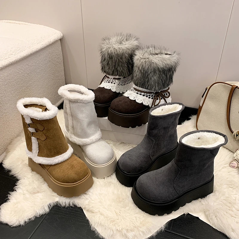 2025三穿可拆卸费尔岛雪地靴加绒时尚百搭冰岛冬季保暖棉靴厚底