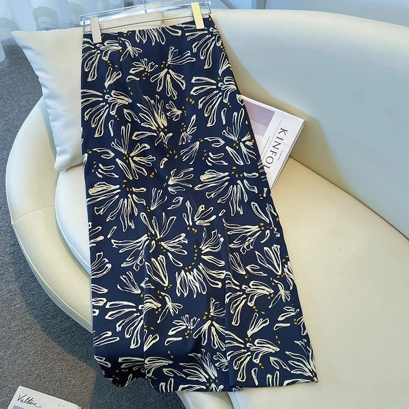 醋酸碎花半身裙女夏季薄款2025新款印花直筒裙超好看a字包臀裙子