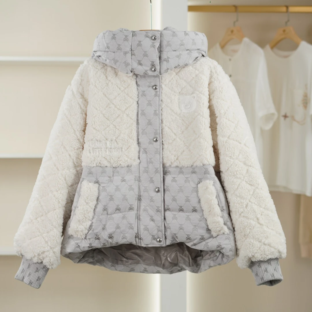 麦迪尚品【O】K387 连帽羊羔绒羽绒服2024冬季品牌折扣女装 D组2