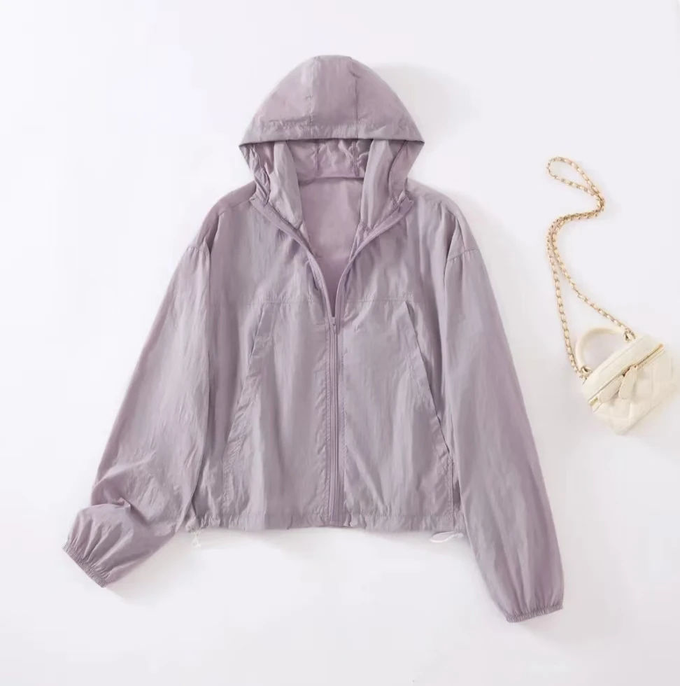 女防晒夏季透气连帽薄款短外套运动短款韩版开衫长袖宽松洋气