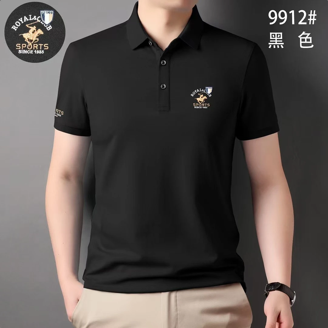 男士短袖T恤polo衫翻领休闲刺绣夏季透气薄款半袖t恤纯色9912