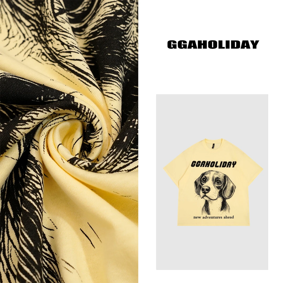 GGAHOLIDAY夏季复古宽松休闲百搭时尚美式重磅印花短袖T恤-152603