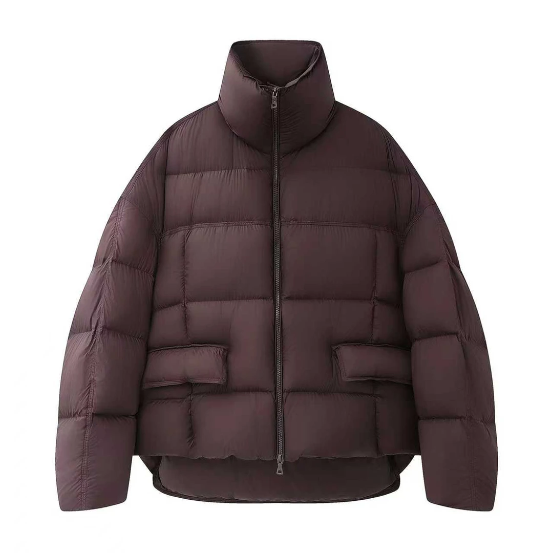 艾家立领压花拉链显瘦轻薄女士简约冬款立领加厚羽绒外套女4141