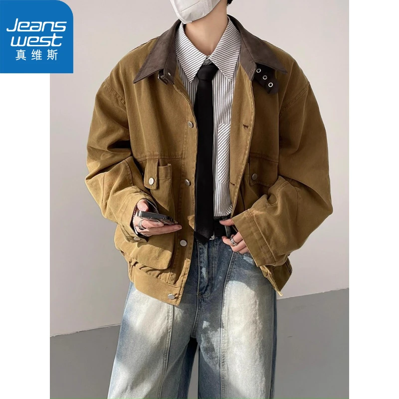 真维斯美式复古工装夹克男款爆款2025年春秋季新款痞男士翻领外套