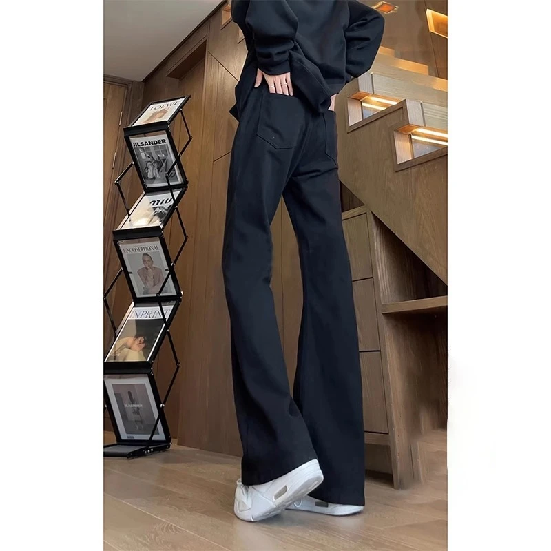 cleanfit黑色弯刀微喇牛仔裤男春季高个美式高街vibe直筒显瘦长裤