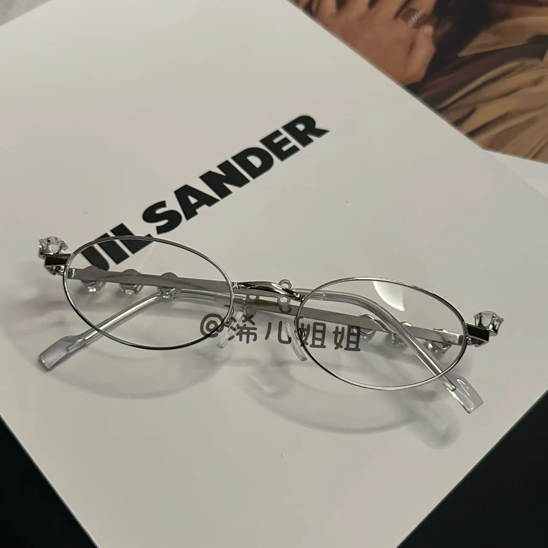 【浠儿家】镶钻椭圆金属眼镜框珍珠小框眼镜架感素颜平光镜