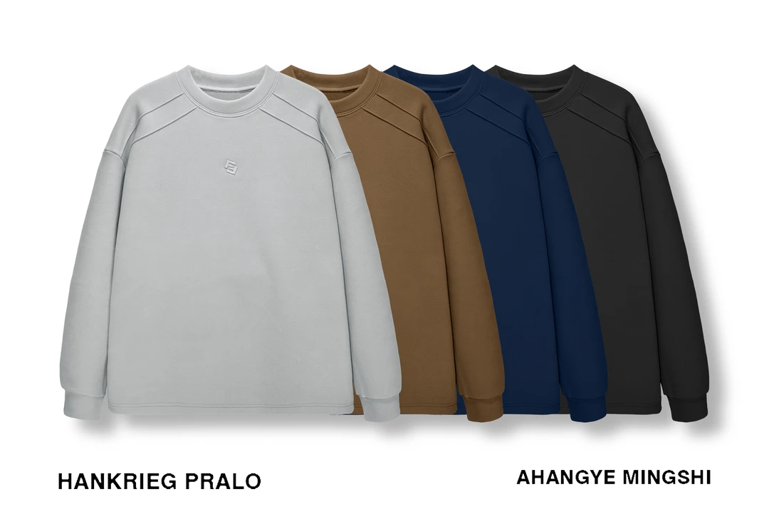 秋冬云朵绒刺绣套头圆领长袖卫衣纯色男士休闲宽松百搭H03