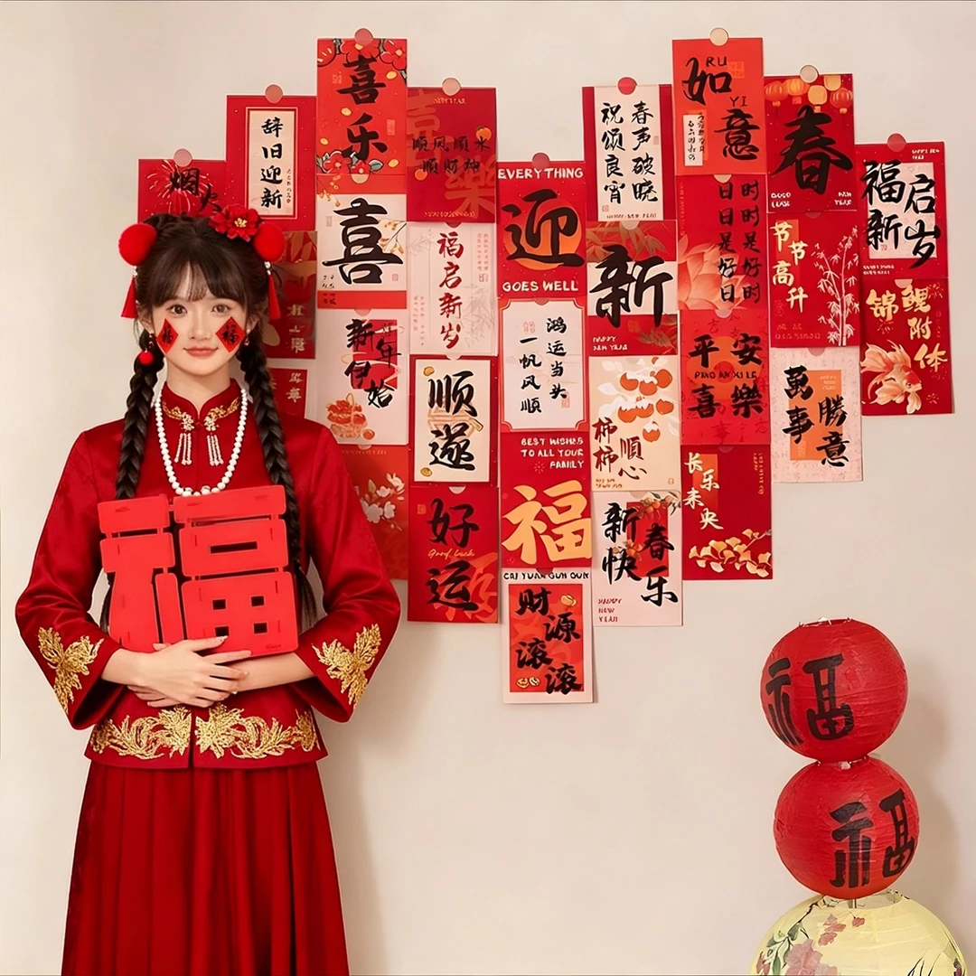 新年装饰家庭里客厅背景墙拍照布置装饰场景氛围贺卡2026马年过年