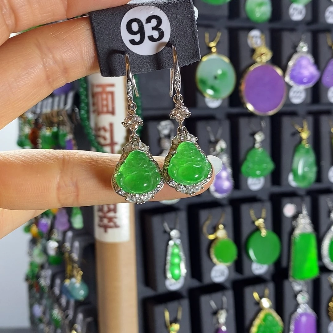银S925镶嵌翡翠耳饰93