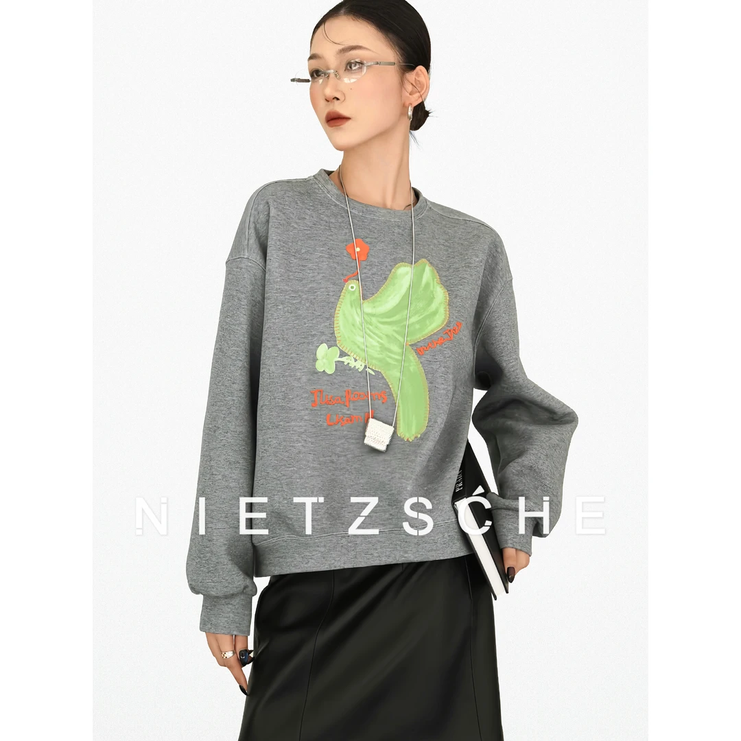 尼采 官方直营｜飞鸟卫衣｜重磅刺绣立体感彩色花朵撞色卫衣女30137