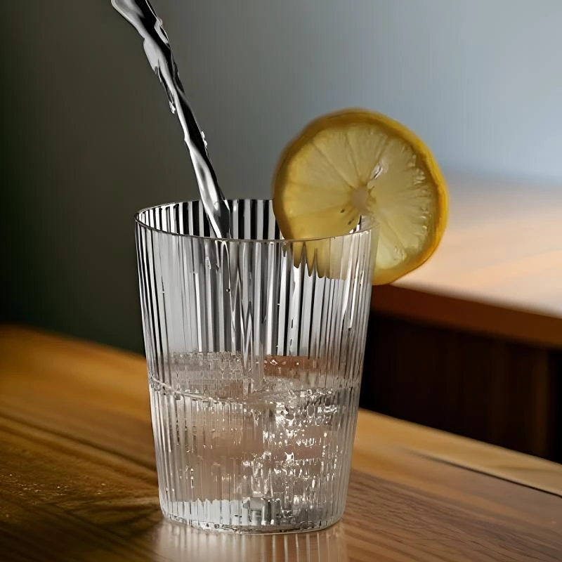 KAKins日系清新家用高硼耐热玻璃喝水杯透明简约竖纹玻璃杯