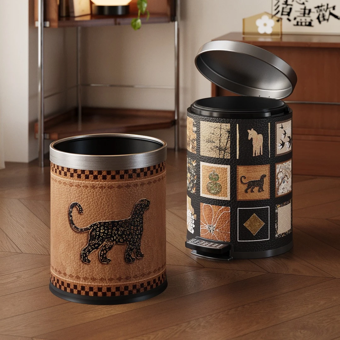 美世达垃圾桶中古风皮革家用大号客厅客厅垃圾桶家用2025新款网红