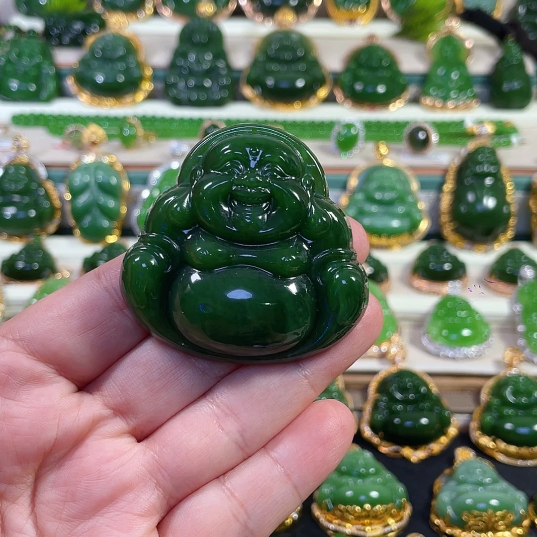 颈饰未镶嵌和田玉（碧玉）辣绿佛公51mm