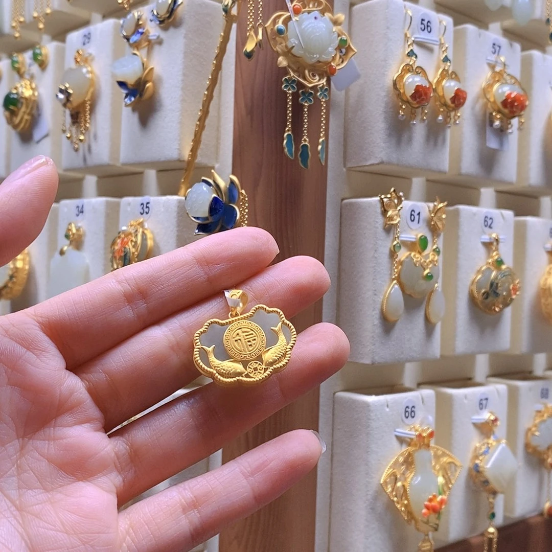 和田玉颈饰银S925镶嵌