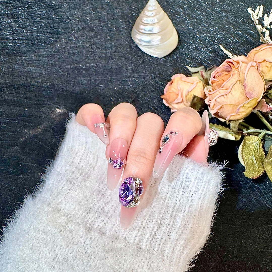 【幻彩紫晶】全华施华洛华子满钻紫罗兰色长款显白新年新春穿戴甲