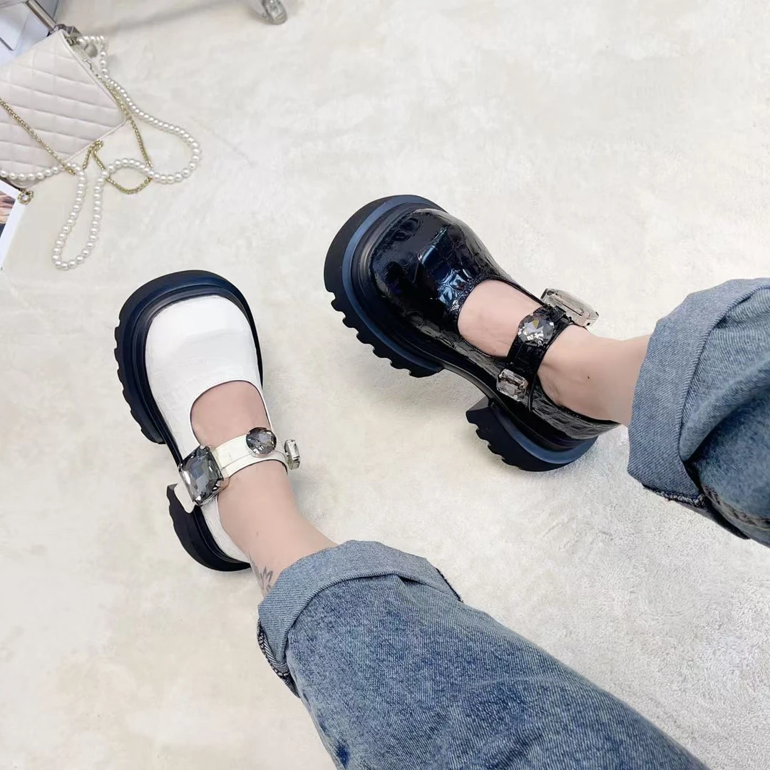 郭姐甄选～2025春夏新品欧货重工水钻增高厚底女乐福鞋1716-2