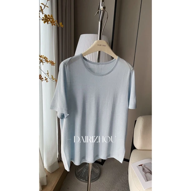 DAIRI  ZHOU▪️似曾相识   27桑蚕丝44棉蓝针织上衣设计感宽松百搭