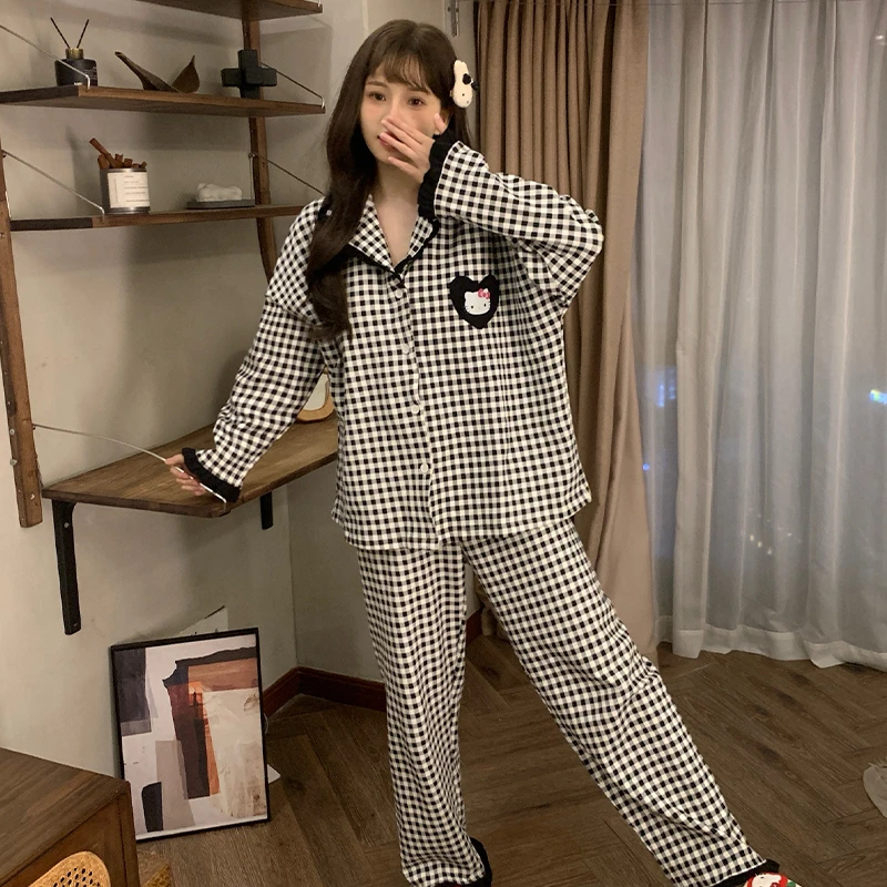 2025年睡衣女秋冬季新款长袖长裤kitty萌系卡通柔软家居服套装