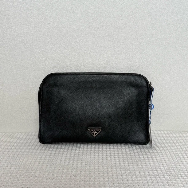 95新 Prada/普拉达 5820/男士时尚百搭黑色全皮双层手拿包
