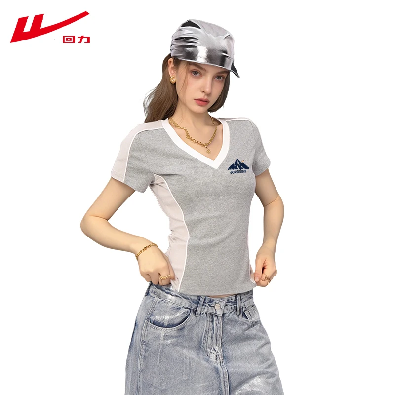 回力夏季女修身短款辣妹新款多巴胺夏装棉短袖T恤高级感打底衫