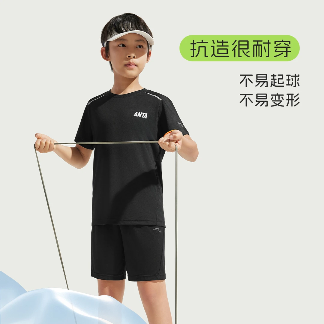 安踏儿童2025夏季新款套装透气亲肤青少年速干针织运动套短袖短裤