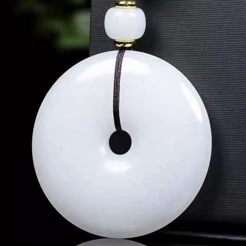 【直径50MM左右】精品保真金丝玉平安扣吊坠白色男士女款玉佩挂件