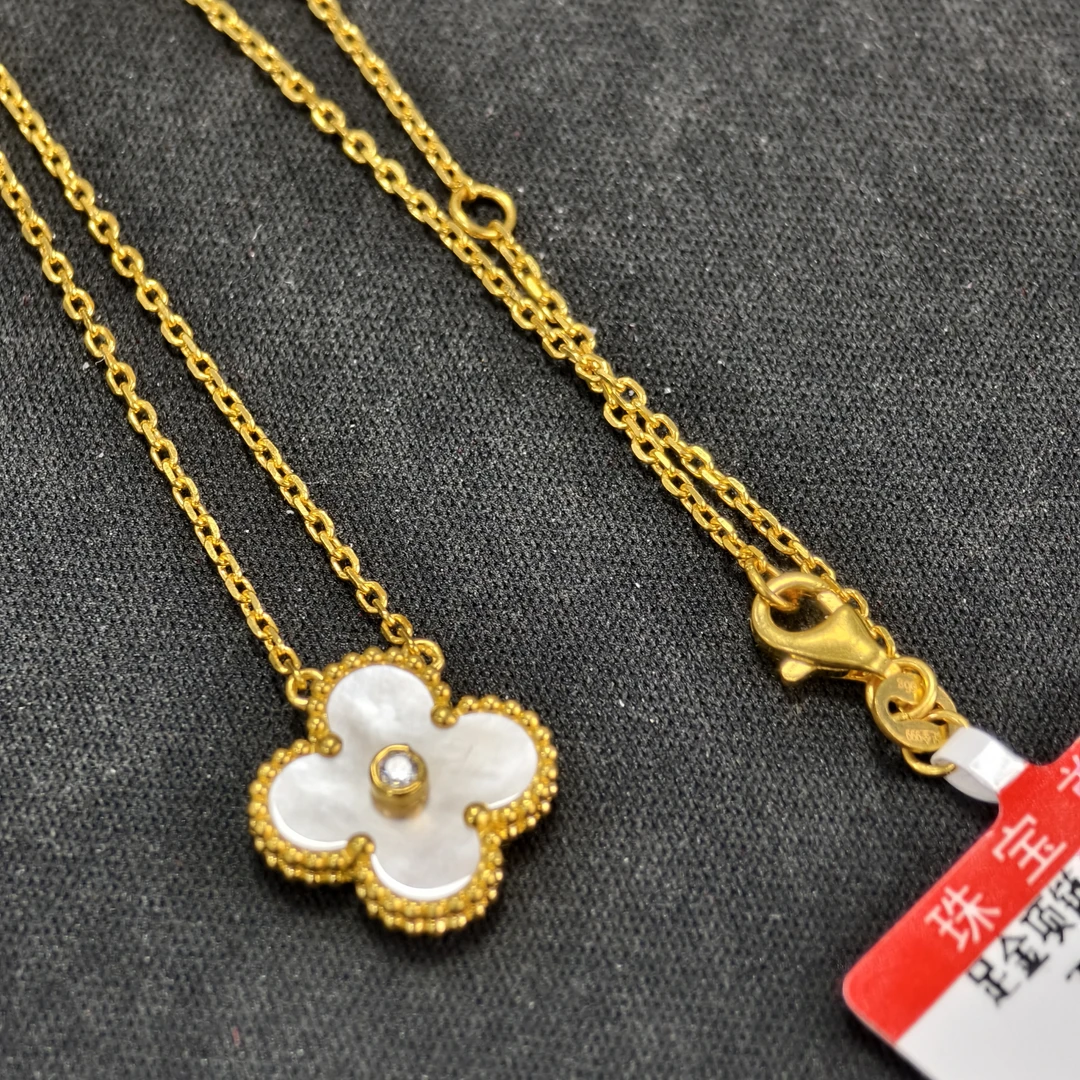 【周老板】足金5G白四叶草项链