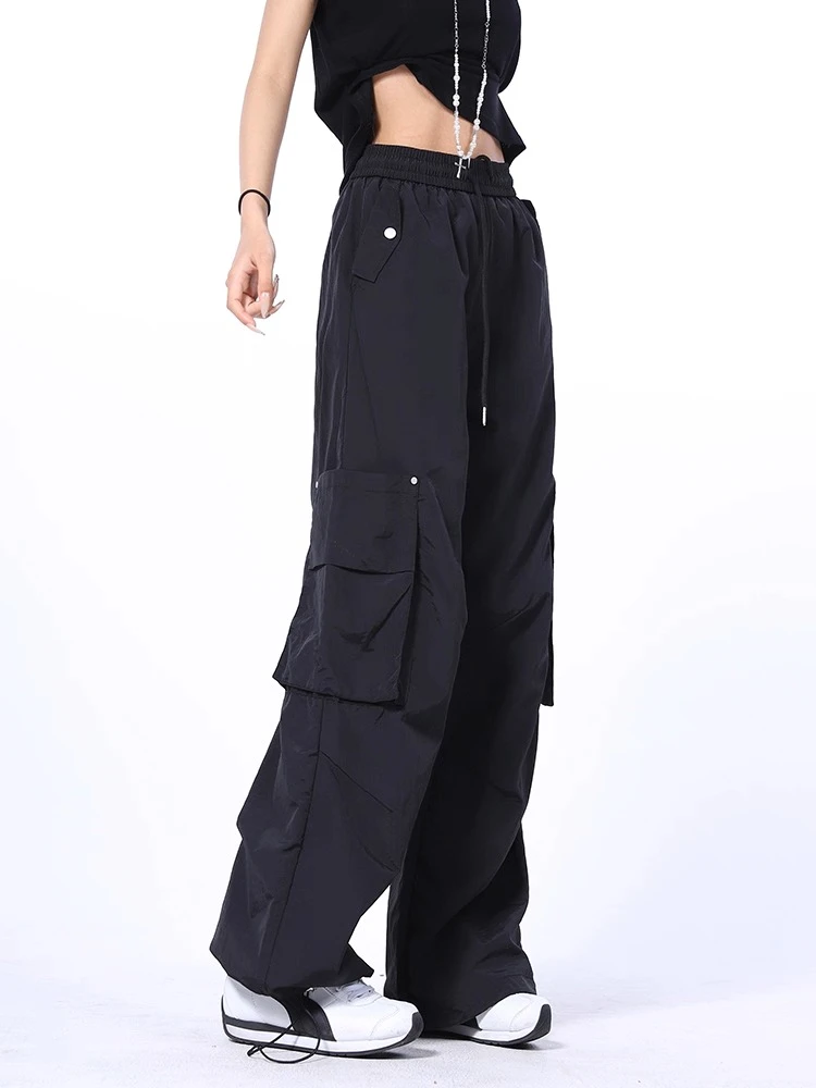 赛小懒美式街头潮牌工装裤女直筒裤设计感抽皱速干薄款防水裤