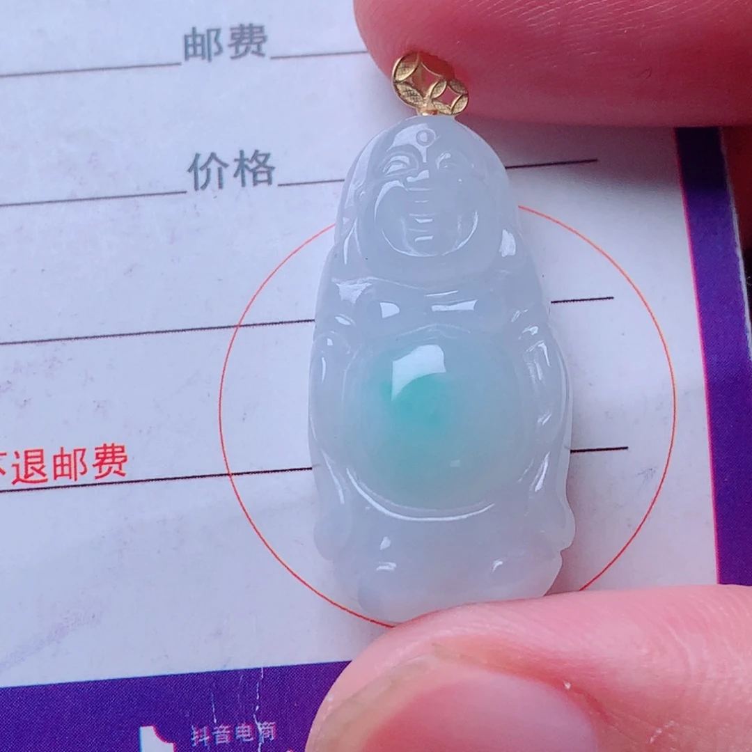 颈饰18K金镶嵌翡翠佛