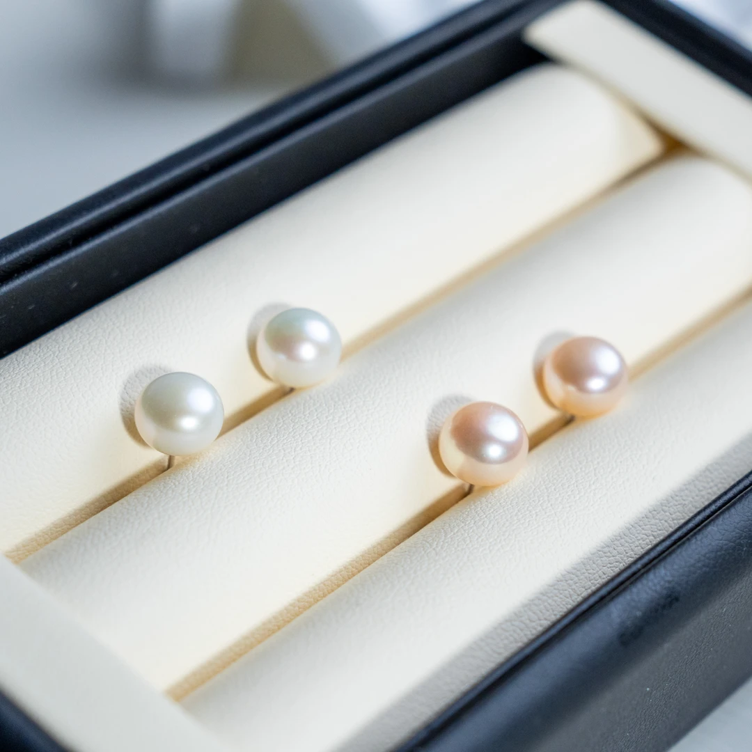 淡水珍珠双色耳钉气质白色时尚百搭简约