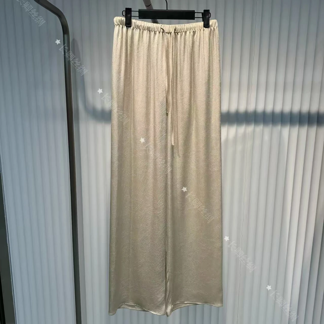 【长安】复古休闲显瘦垂感绸缎松紧腰无缝阔腿裤女FY5030805