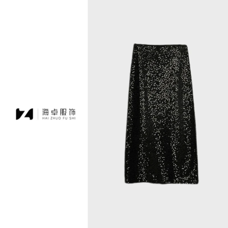 HAI ZHUO 满分裙 2025早秋“黄金丝绒”显瘦后开叉高腰半身裙3143