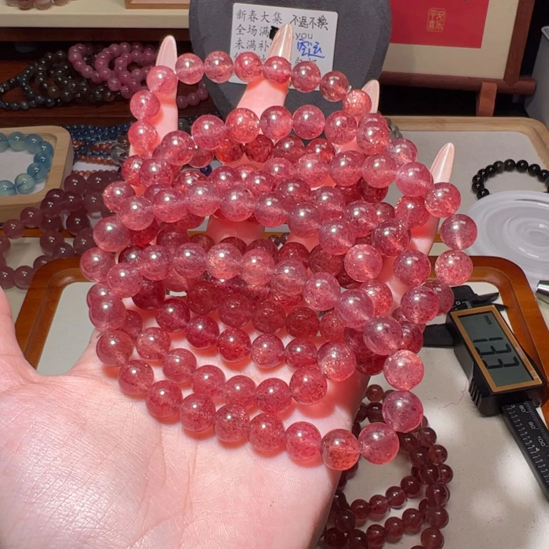 水晶手链合金星光鸽血红草莓晶9+D024