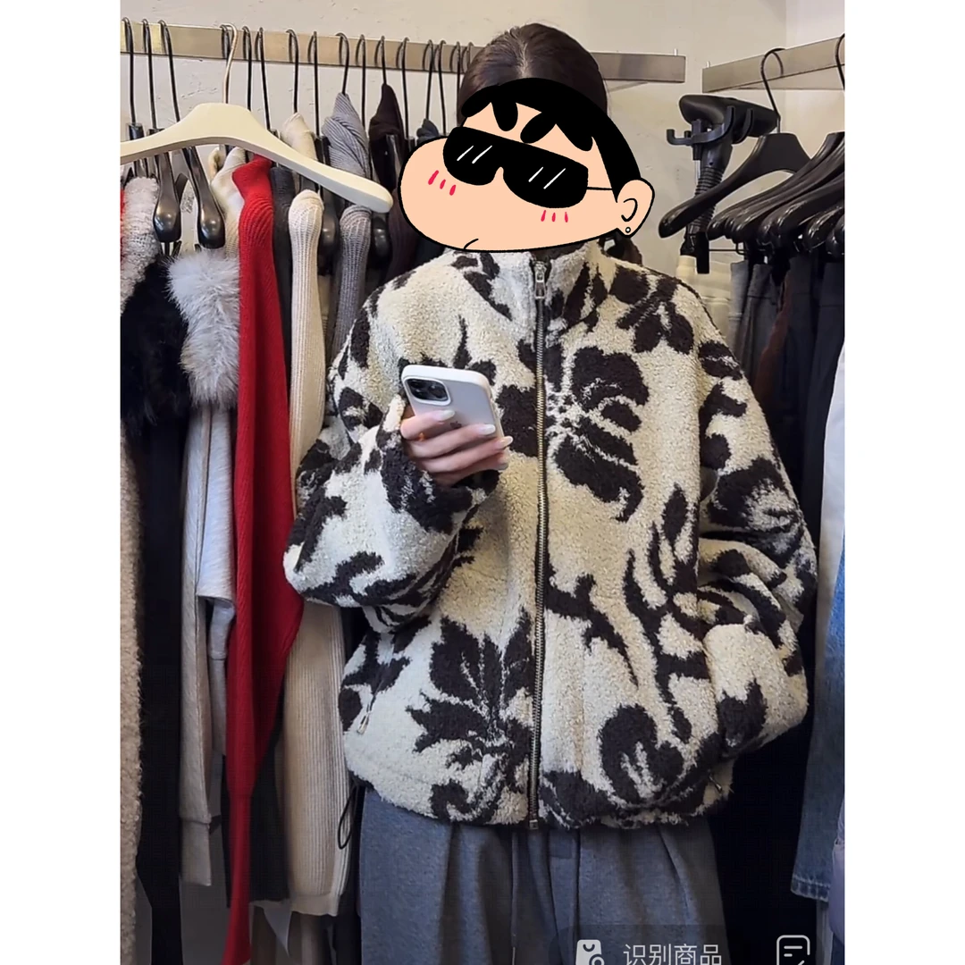 菜花 福（1ch221006#）厚厚外套- 下摆抽绳立领毛毛外套 12-24