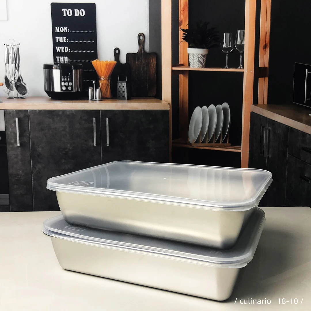 【带盖】25*20cm不锈钢小方盘海鲜盘 冰淇淋 蛋糕 户外收纳