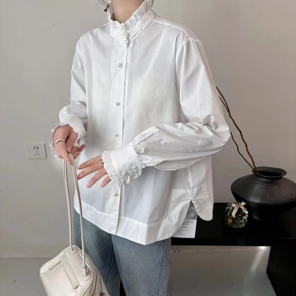 新中式小立领盘扣百搭气质纯棉衬衫女5213-8606