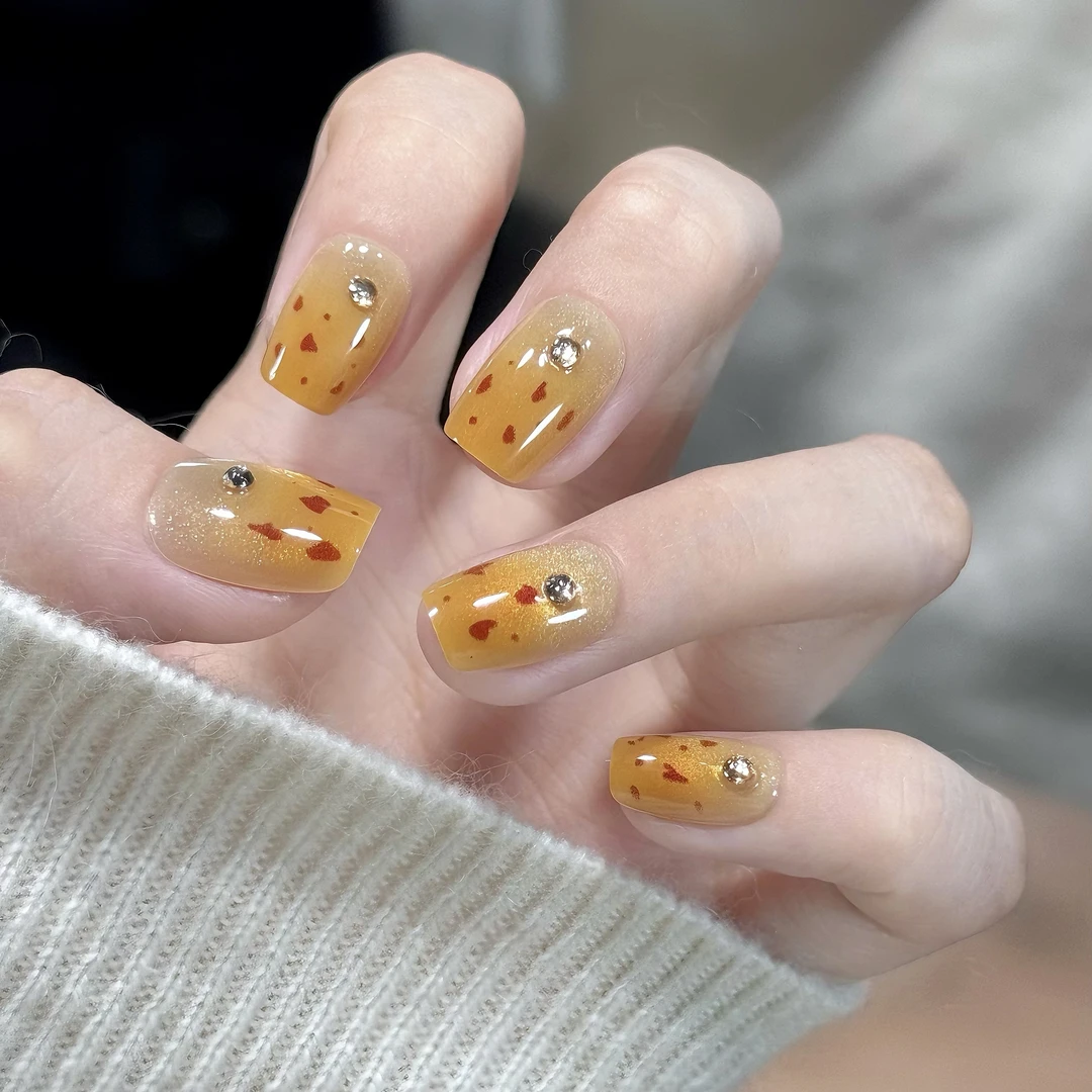 【金钱豹】金色豹纹手工穿戴甲高级感法式猫眼点钻短款美甲穿戴甲片