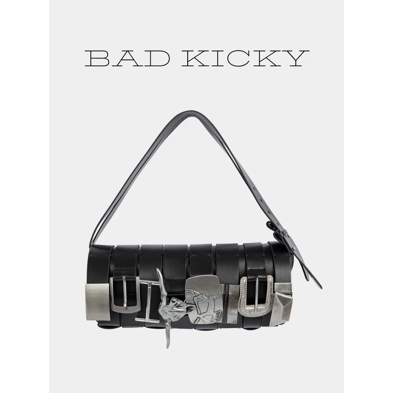5折清仓BAD KICKY 女士皮带编织腋下法棍包辣妹包 黑色/银色
