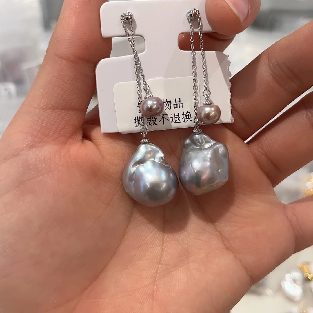 银S925镶嵌淡水珍珠耳饰